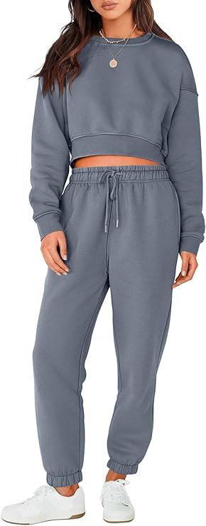 ANRABESS Women's Two Piece Outfits Long Sleeve Crop Sweatshirt and Jogger Pants Lounge Sweatsuit ... | Amazon (US)