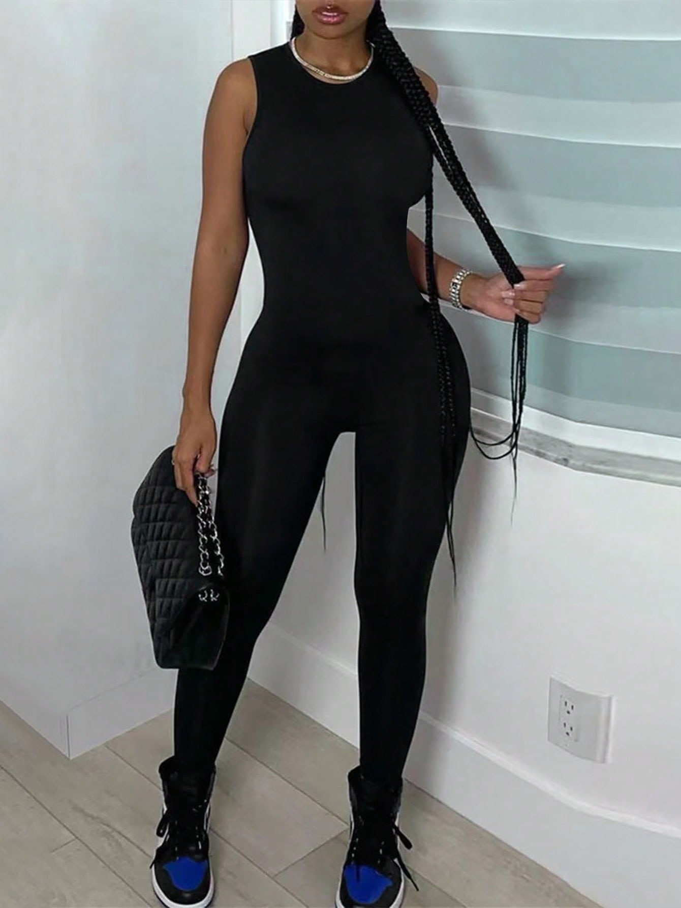 1pc Women's Casual Solid Color Sleeveless Slim Jumpsuit, Spring And Summer | SHEIN