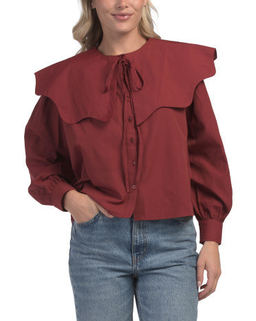 Cotton Blend Oversized Collar Top for Women | Polyester/Cotton | Marshalls