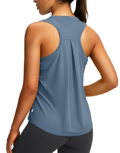 Women's Workout Tops Racerback Athletic Tank Tops Sleeveless Loose Fit Yoga Running Gym Shirts for Women(Slate Blue,XXL) | Amazon (US)