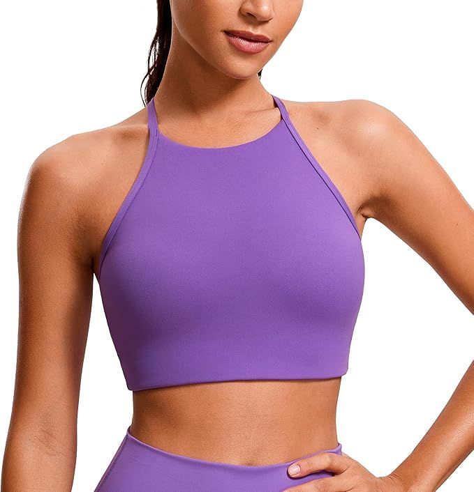 CRZ YOGA Butterluxe Womens High Neck Y Back Sports Bra - Padded Halter Racerback Spaghetti Thin S... | Amazon (US)