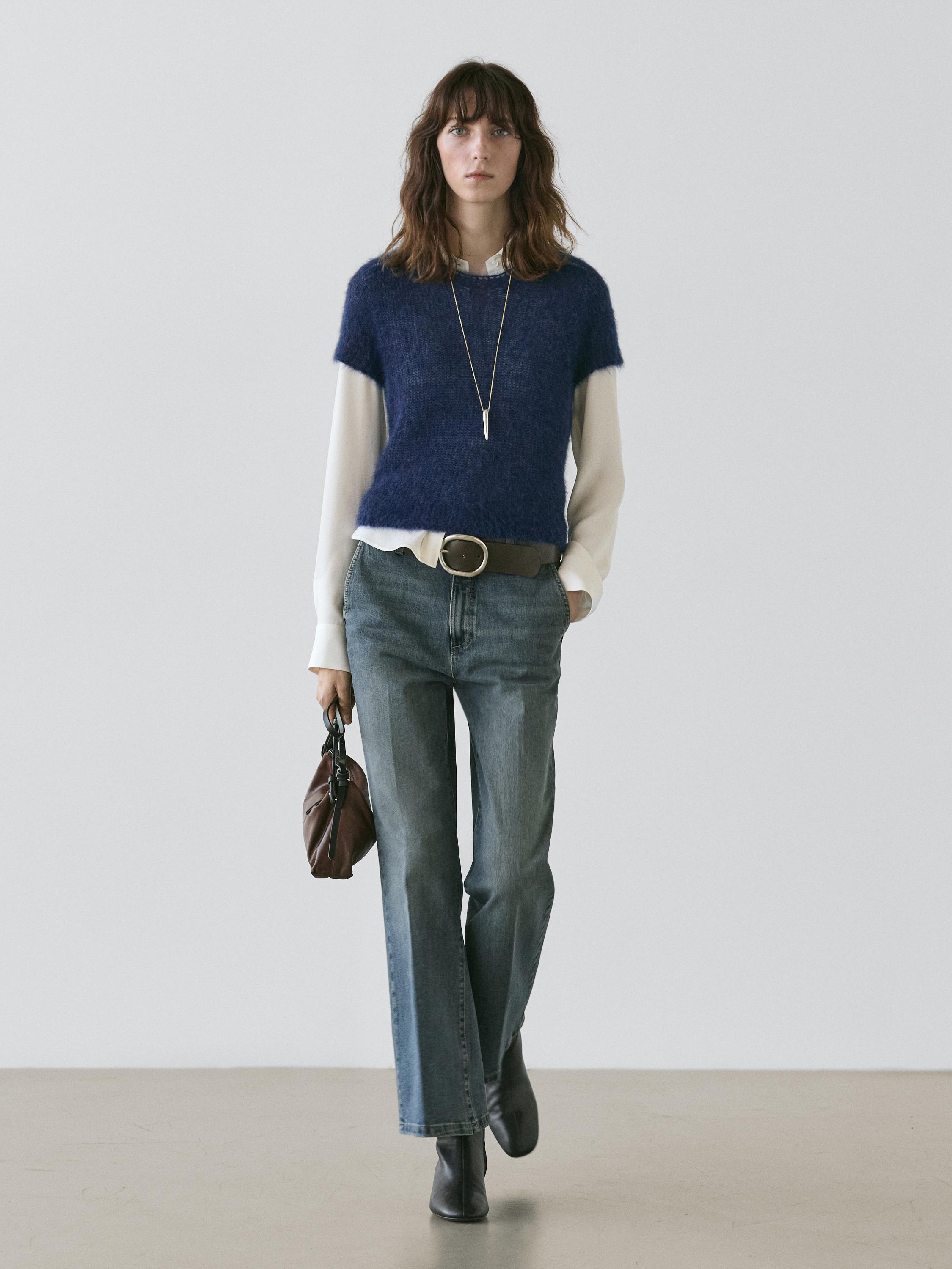 Strickpullover mit kurzen Ärmeln aus Alpakawolle-Mischgewebe | Massimo Dutti DE