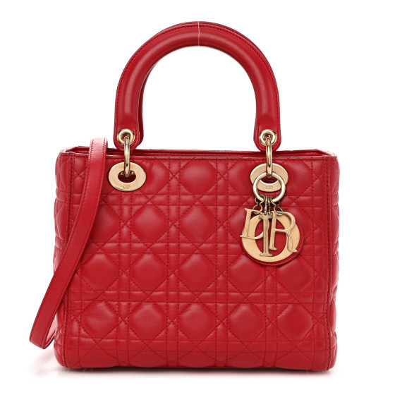 Lambskin Cannage Medium Lady Dior Red | FASHIONPHILE (US)