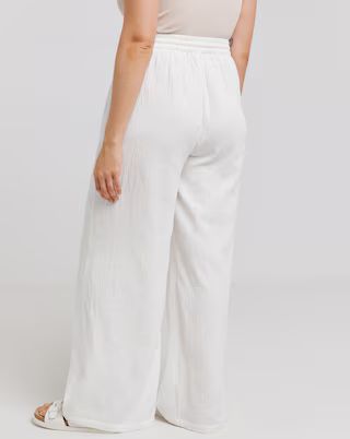 White Cheesecloth Wide Leg Trousers | Simply Be | Simply Be (UK)