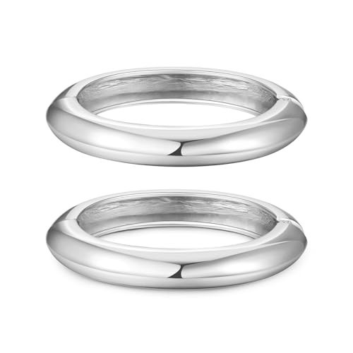 AYWFCBF 2pcs Silver Bangle Bracelets for Women, Trendy Hinged Cuff Open Wide Chunky Silver Bracelet Stack Arm Cuff Jewelry for Women | Amazon (US)