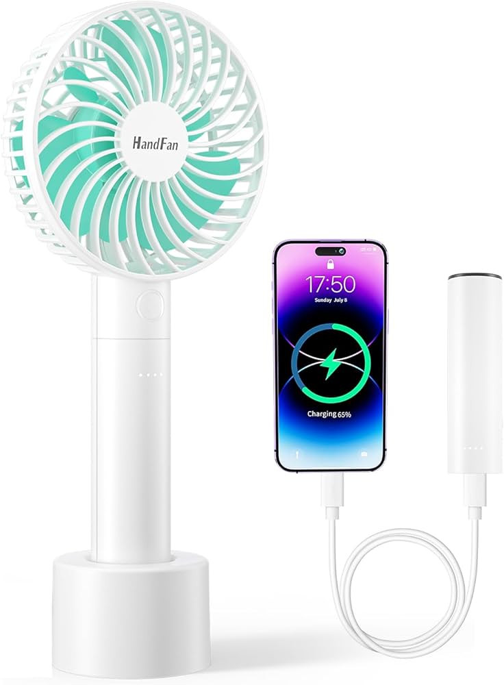 HandFan Portable Handheld Fan with Portable Charger, Rechargeable Mini Desk Fan with Charging Bas... | Amazon (US)