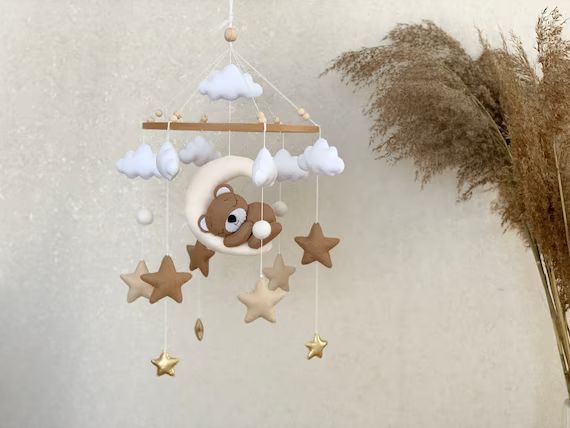 Baby Mobile Neutral With Sleeping Bear Beige Crib Mobile With - Etsy | Etsy (US)