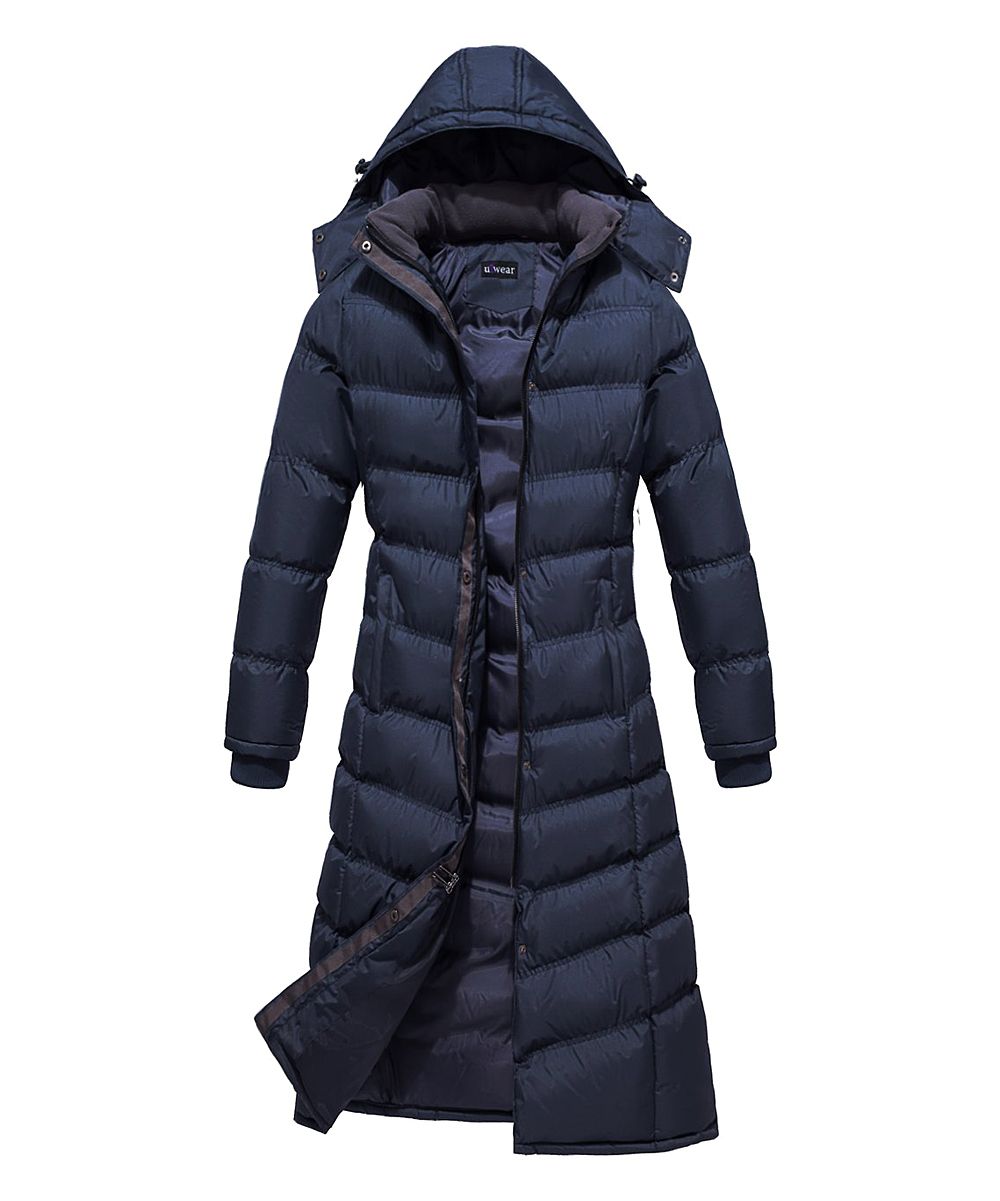 U2wear Women's Puffer Coats Navy - Navy Hooded Long Puffer Coat - Women & Plus | Zulily