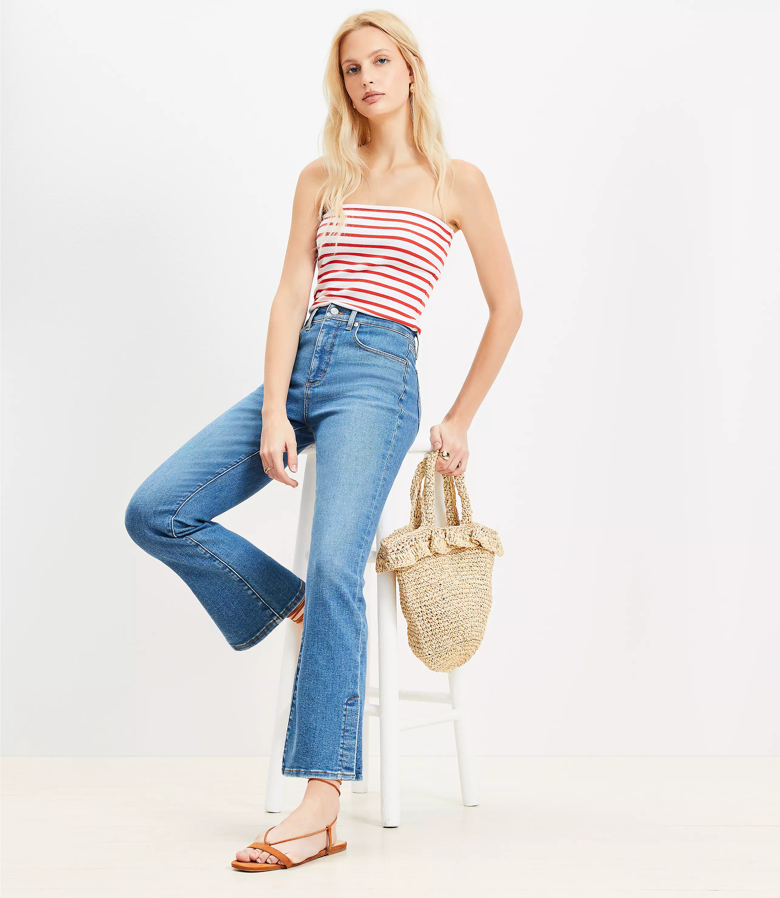 Vent Hem High Rise Kick Crop Jeans in Medium Vintage Indigo Wash | LOFT