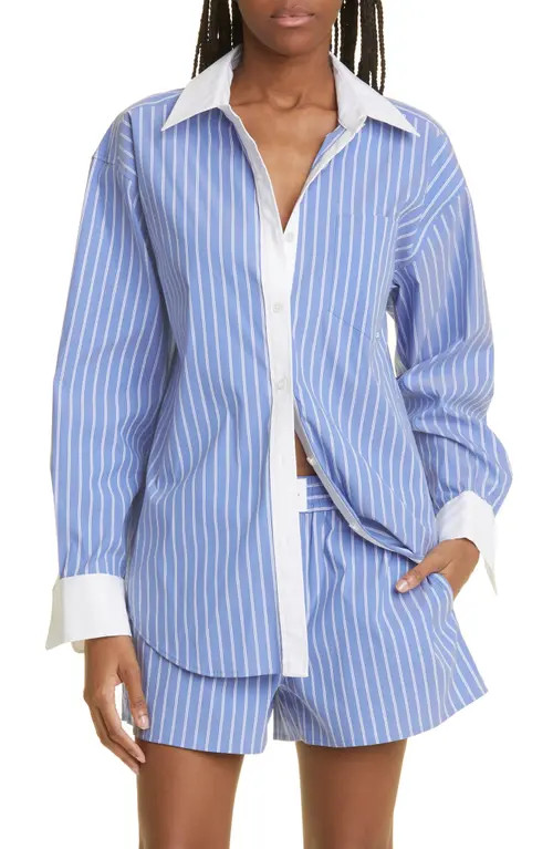 Alexander Wang Stripe Long Sleeve Button-Up Shirt in Blue/White at Nordstrom, Size Medium | Nordstrom