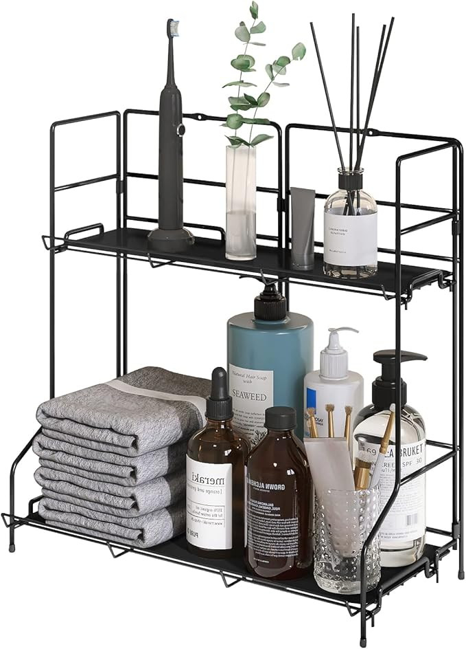 2 Tier Bathroom Countertop Organizer, SAUCE ZHAN Counter Top Storage Shelf, Kitchen Spice Rack Or... | Amazon (US)