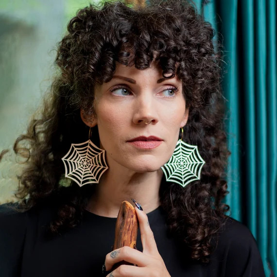 Iridescent Spider Web Hoop Earrings Halloween Costume Hoops - Etsy | Etsy (US)