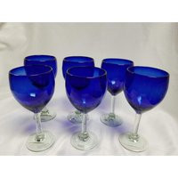 6 Hand Blown Wine Glasses - Cobalt Blue | Etsy (US)