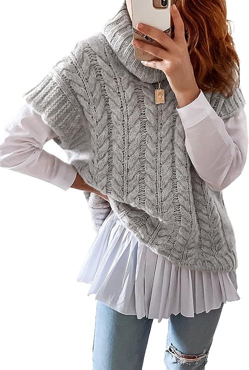 Astylish Womens Sweater Vest Knit Sleeveless Turtle Neck Pullover Tank Top | Amazon (US)