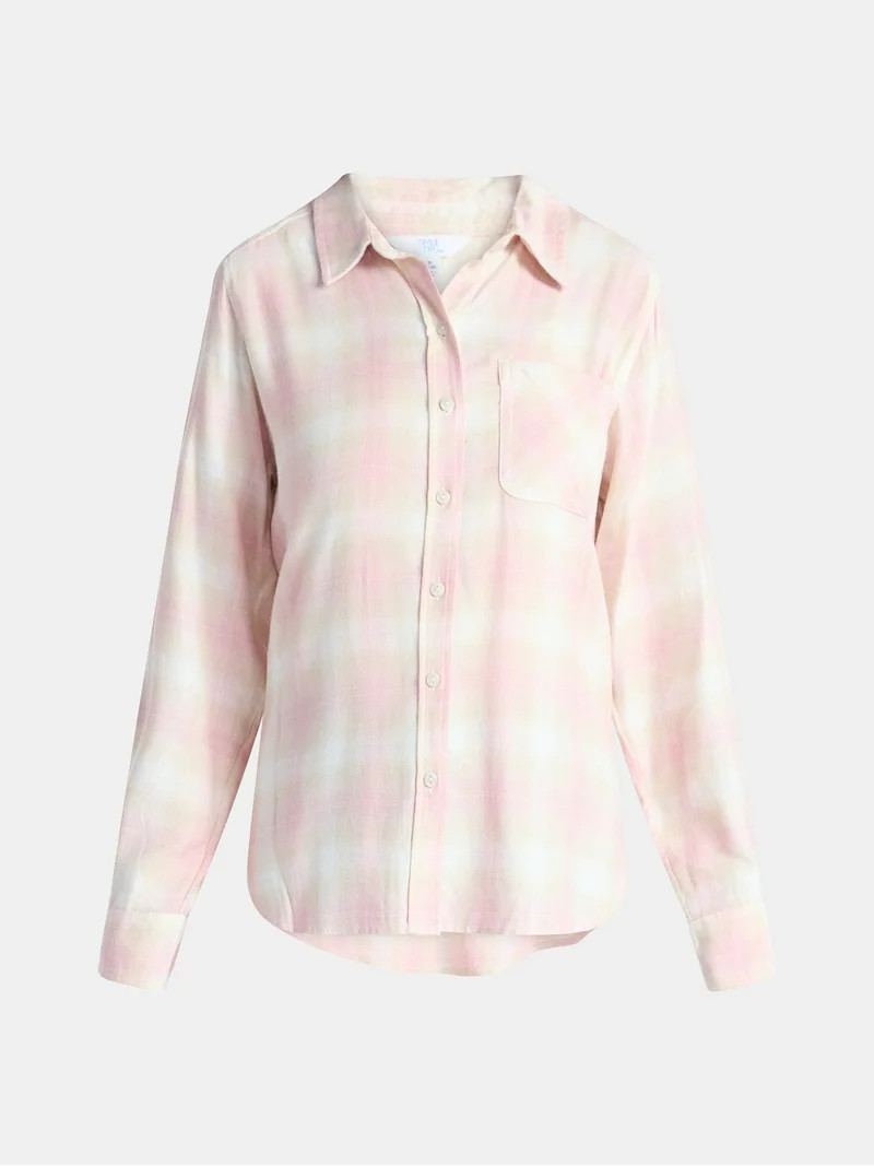 Time and Tru Women's Flannel Shirt with Long Sleeves, Sizes XS-XXXL | Walmart (US)