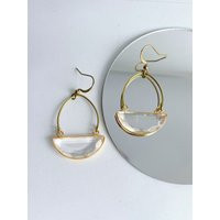 Clarion Earrings ~ Clear Quartz Half Moon Crystal Gemstones in Gold Plated Setting Brass Hooks Handmade Philadelphia Minimal | Etsy (US)