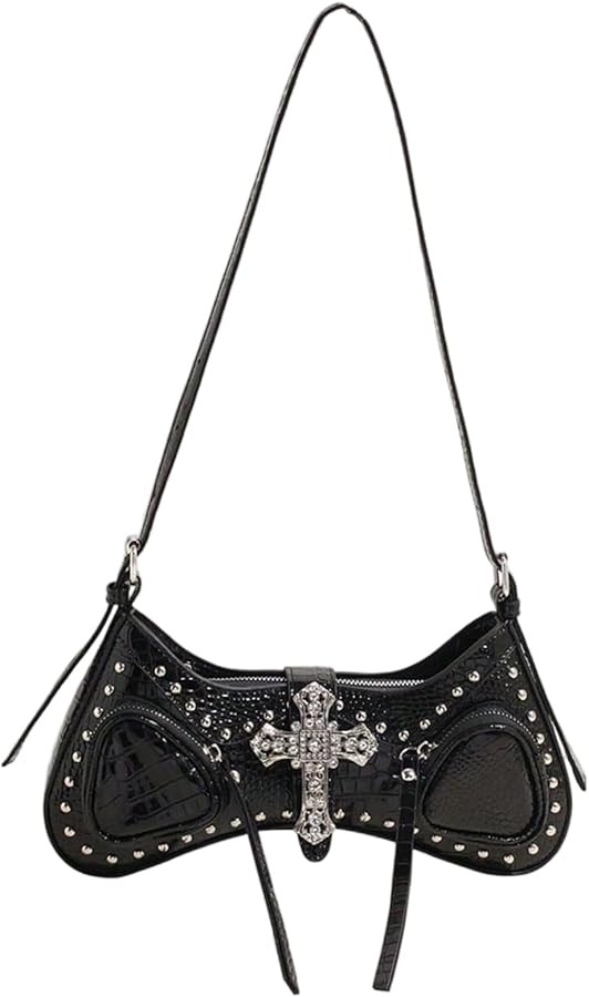 Verdusa Women's Y2k Studded Cross Shoulder Handbags Punk Top Handle Crescent Underarm Bags | Amazon (US)