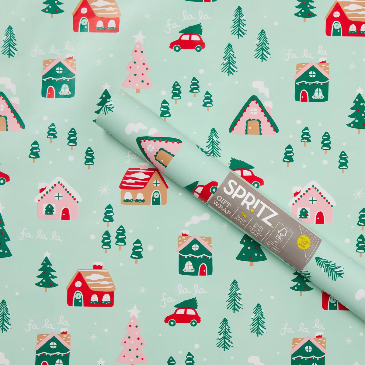 96"x30" Christmas Print Gift Wrapping Paper Green - Spritz™ | Target