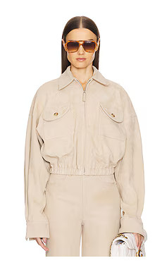 Helsa Suede Bomber Jacket in Sandy Beige from Revolve.com | Revolve Clothing (Global)