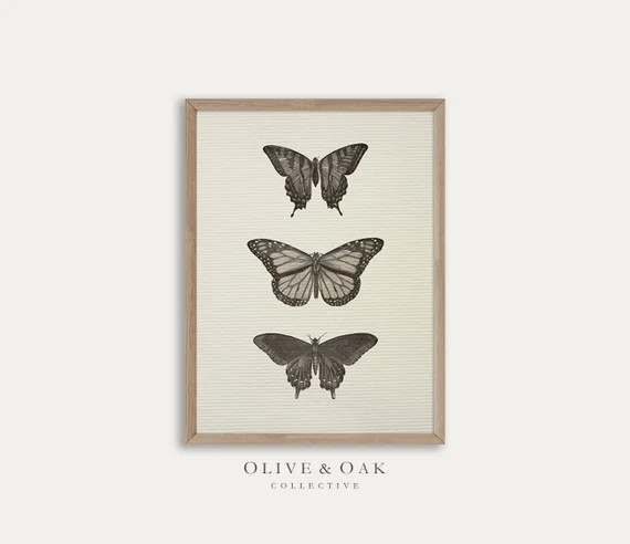 Vintage Neutral Butterfly Print / Antique Butterfly Drawing - Etsy | Etsy (US)