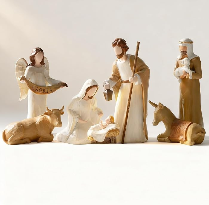 Christmas Nativity Set Indoor: 8-Piece 7.56 Inches Religious Resin Figurines Nativity Scene for F... | Amazon (US)