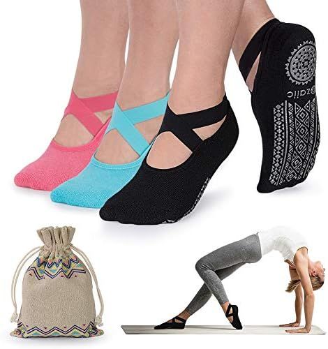Amazon.com : Yoga Socks for Women Non-Slip Grips & Straps, Ideal for Pilates, Pure Barre, Ballet,... | Amazon (US)