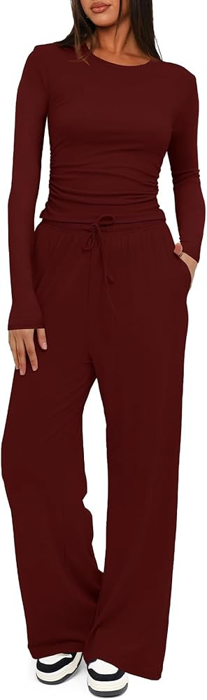 Darong Women's 2 Piece Sets 2025 Fall Outfits Long Sleeve Wide Leg Tracksuits Casual Lounge Set M... | Amazon (US)