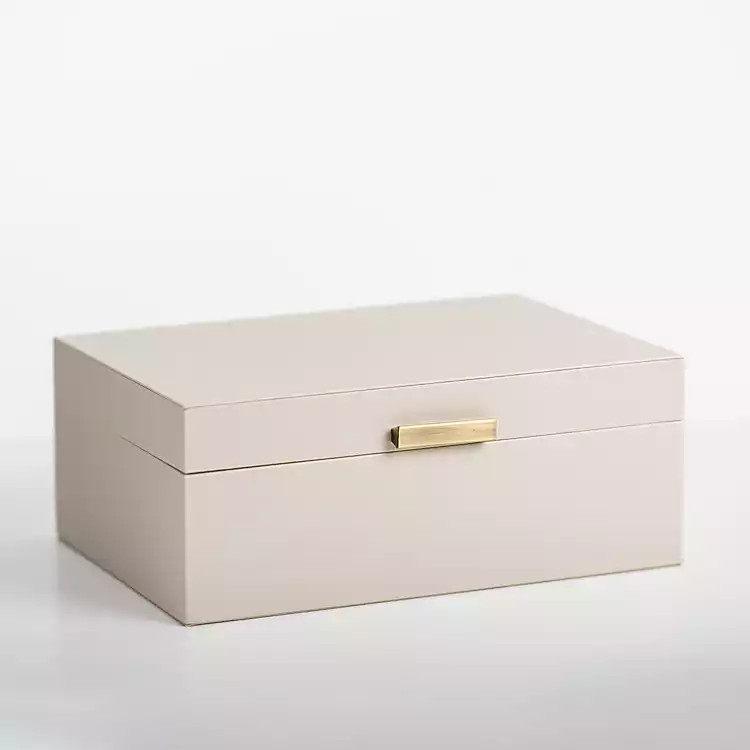 Large Beige Leather Brass Handle Box | Kirkland's Home