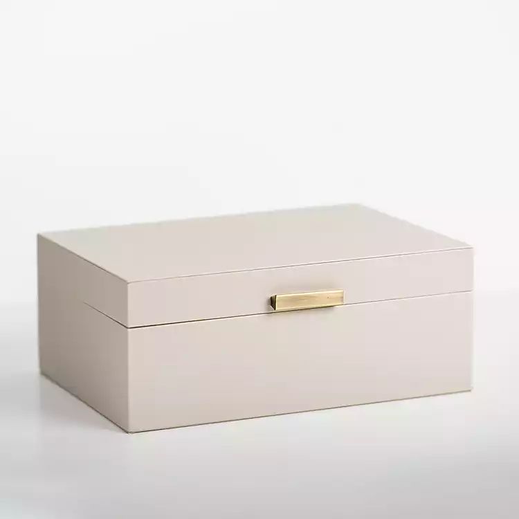 New! Large Beige Leather Brass Handle Box | Kirkland's Home