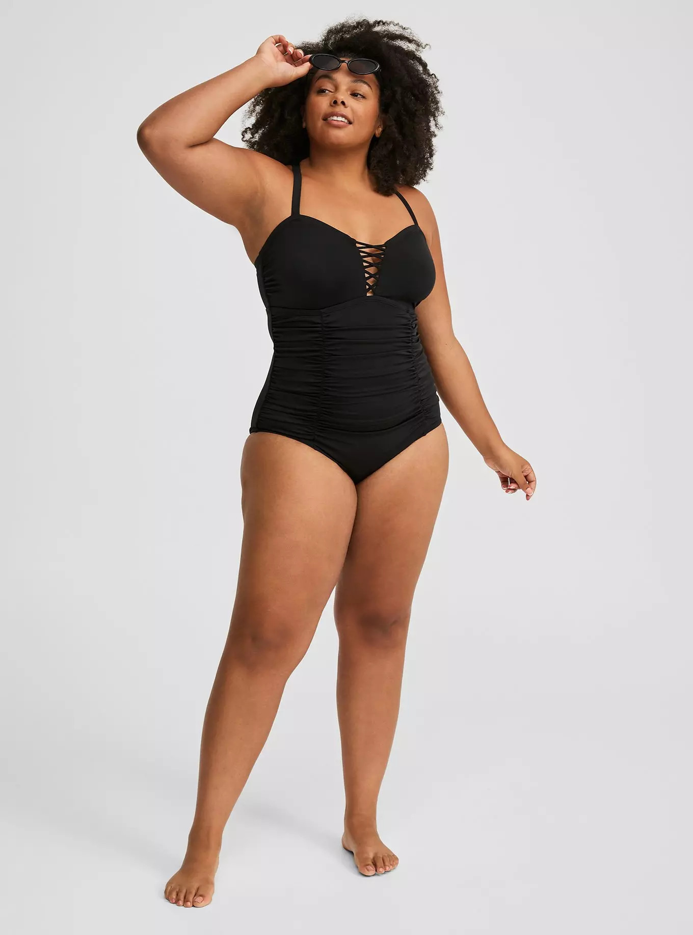 Slim Fix Wireless Lattice Front One Piece Swimsuit | Torrid (US & Canada)