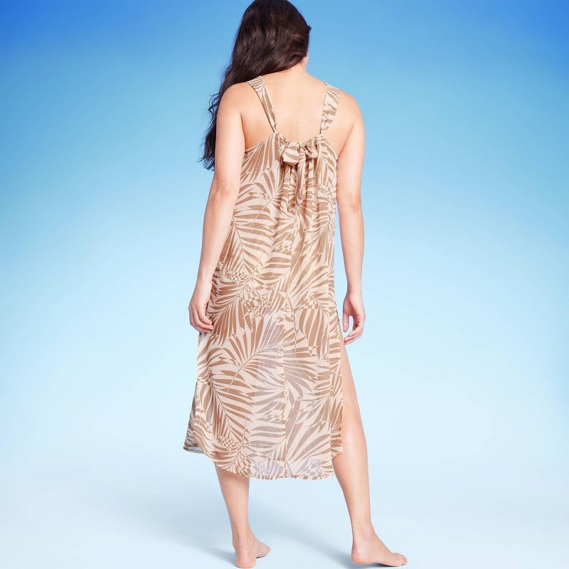 Women's Tie Back Cover Up Midi Dress - Kona Sol™ Tan Palm Print | Target