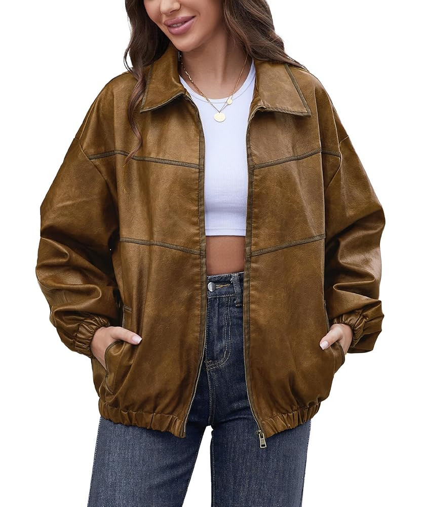Bakyarder Womens Oversized Y2K Faux Leather Jackets Vintage Plus Size Fashion Motorcycle Coats Fa... | Amazon (US)