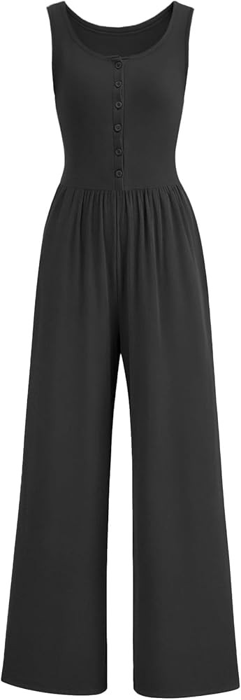 AUXDIO Women's Casual Sleeveless Jumpsuits One Piece Tank Crew Neck 2025 Wide Leg Pant Romper wit... | Amazon (US)