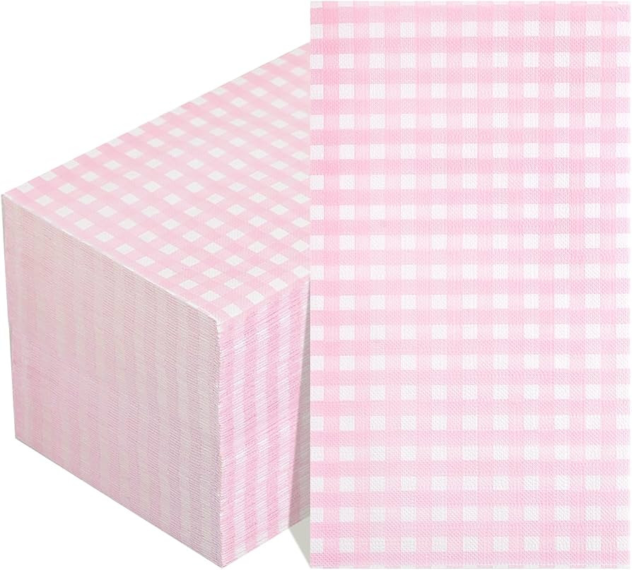 WDF 150Pack Pink Paper Napkins Gingham - 3 Ply Disposable Pink and White Checkered Napkins Guest,... | Amazon (US)