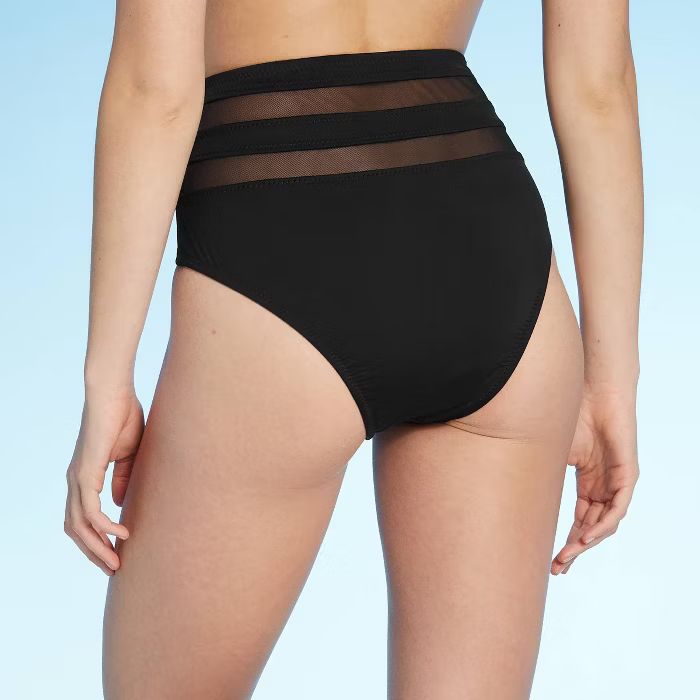 Women's Mesh Inset High Waist Bikini Bottom - Shade & Shore™ Black | Target