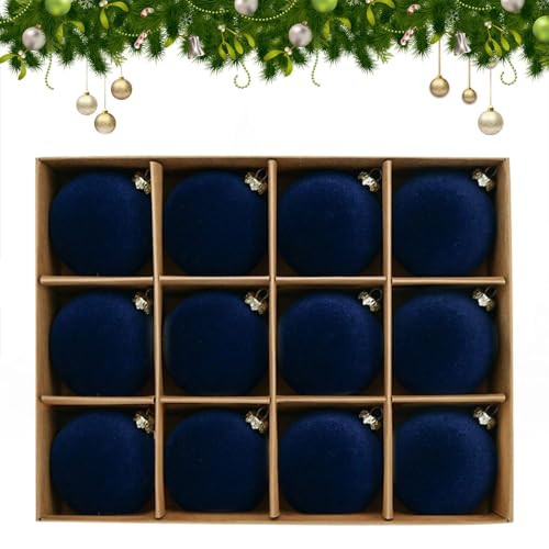ChYoung 12 Pieces Navy Velvet Christmas Ornaments Balls 2.4inch Large Flocked Xmas Ball Set Shatterproof Hanging Baubles for Christmas Tree Decorations | Amazon (US)