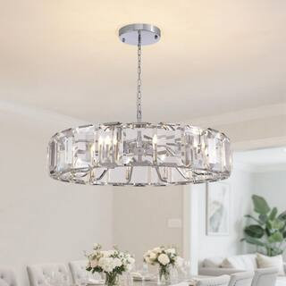 39 in. Modern 10-Light Dimmable Polished Chrome Round Crystal Chandelier for Dining Room and Living Room | The Home Depot