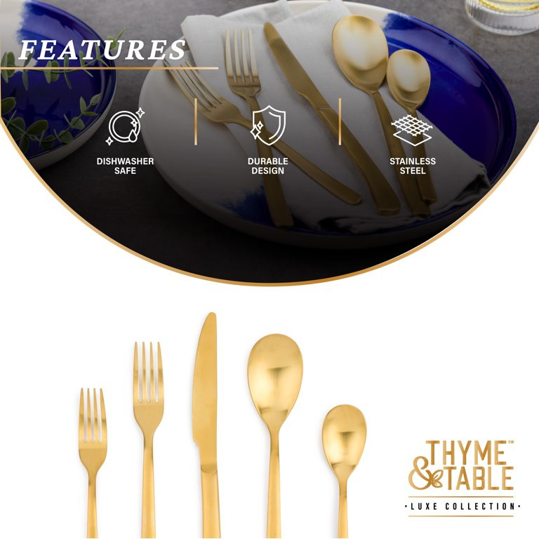 Thyme & Table 20-Piece Royal Stainless Steel Flatware Set, Gold | Walmart (US)