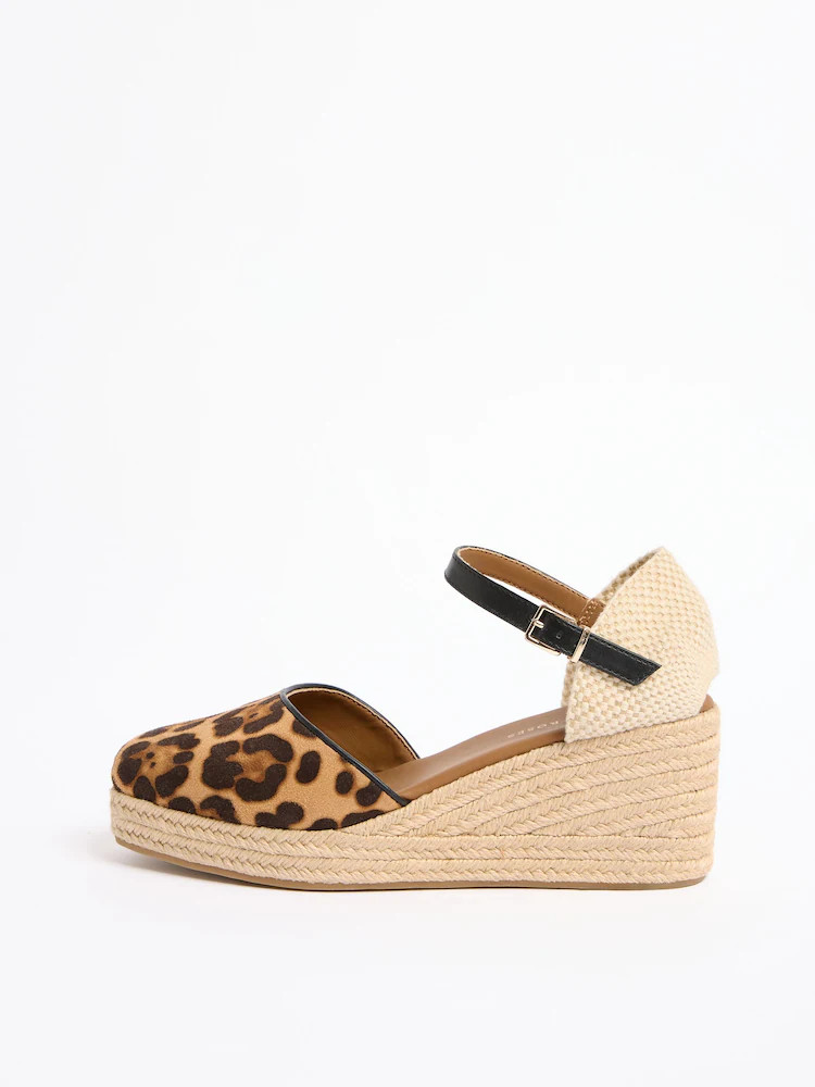 Leopard Print Faux Suede - Love & Roses Closed Toe Mid Heel Summer Wedges | Next EU