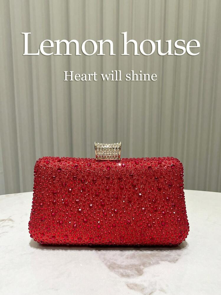 1 Pieza Bolso De Mano De Lujo Con Cristales Brillantes Rojos Decorados, Elegante Bolso De Moda Para Dama Adecuado Para Fiestas De Noche, Bodas Y Ocasiones Formales, Excelente Regalo Para Mujeres | SHEIN