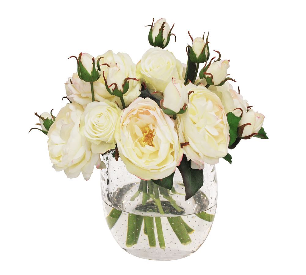 Faux Mix Roses In Glass Vase | Pottery Barn (US)