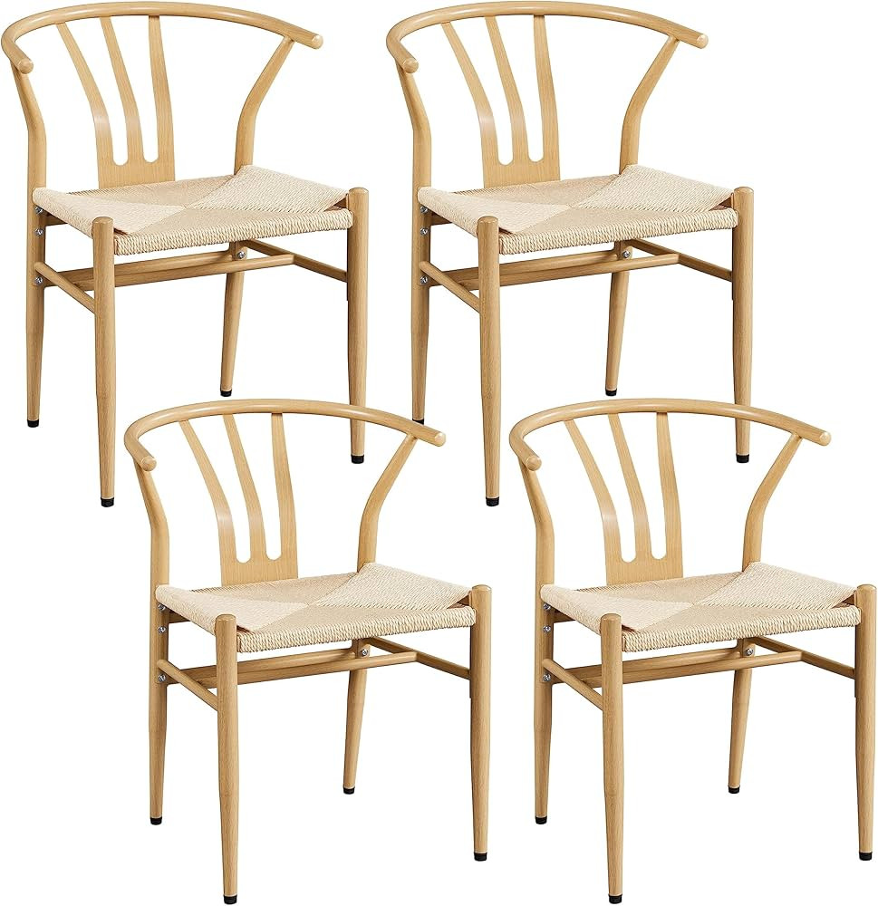 Yaheetech Weave Dining Chairs Set of 4 Mid-Century Modern Dining Room Chairs Weave Hemp Seat, Woo... | Amazon (US)