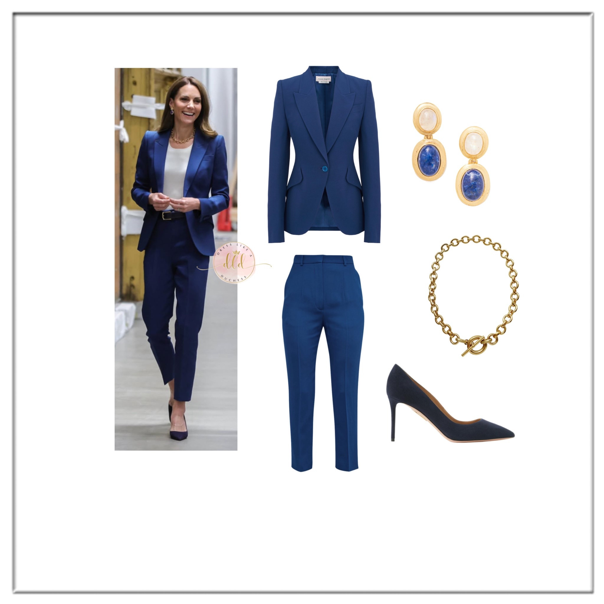 6/10/25 Kate Middleton at the V&A museum wearing an Alexander McQueen electric blue suit 