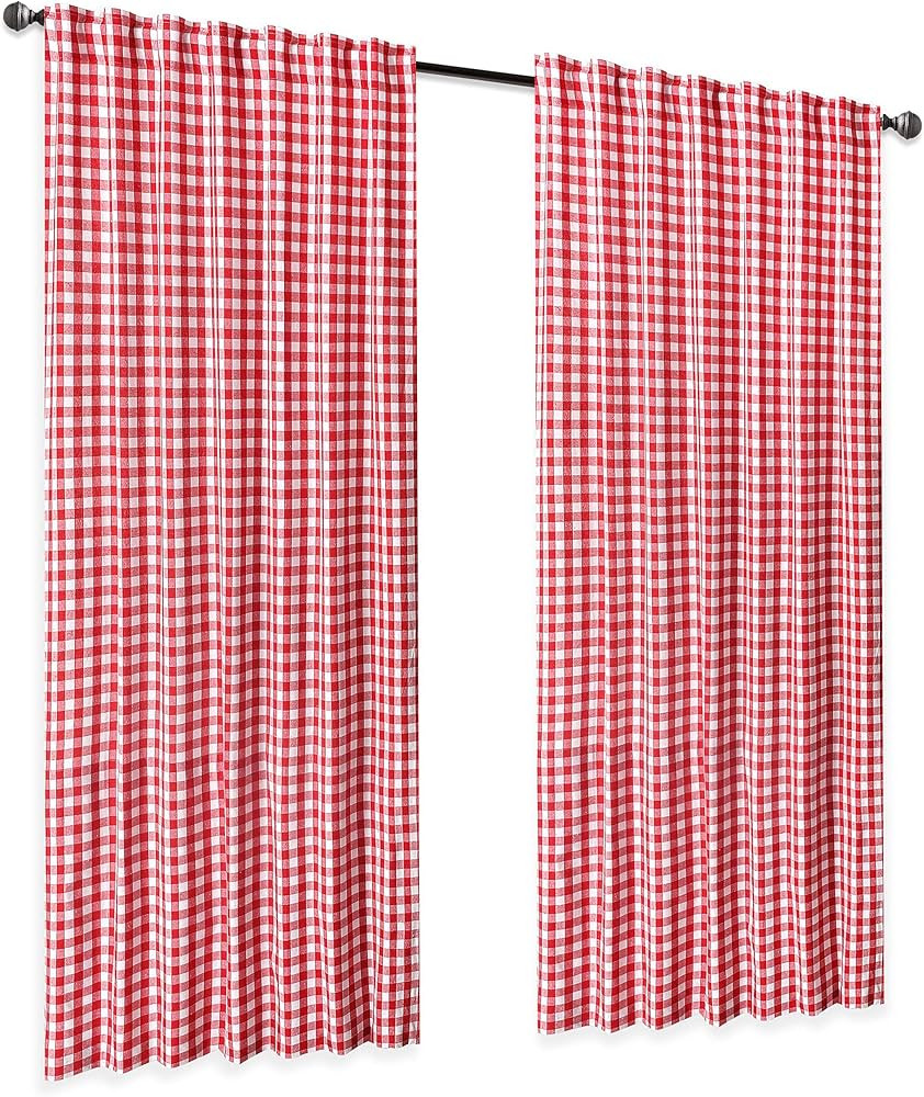 Buffalo Check Plaid Gingham Custom Fit Window Curtain Treatments, 50x84 inch Red/White, Double Se... | Amazon (US)