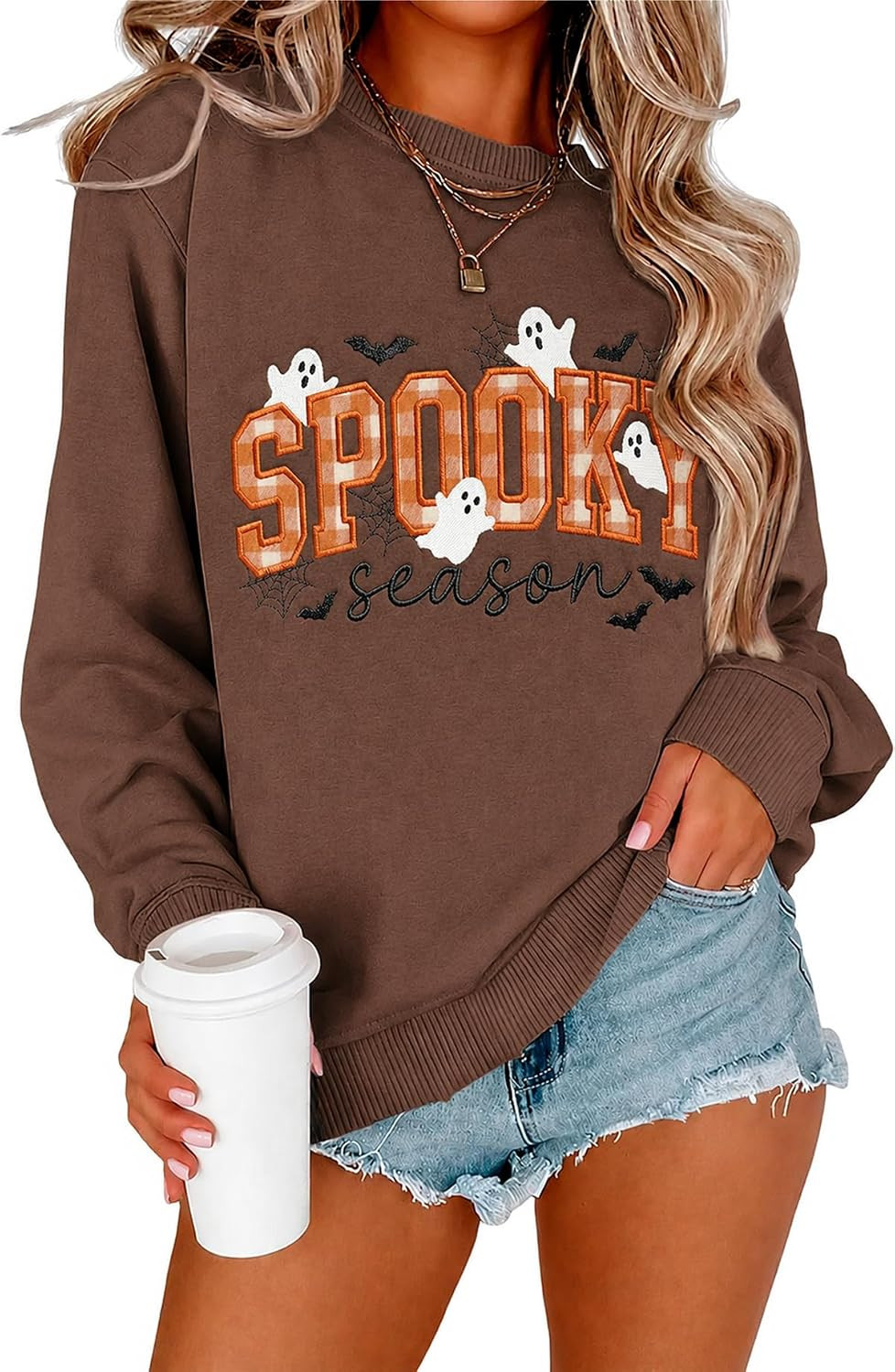 TAIUICY Women Spooky Season Sweatshirt Vintage Halloween Graphic Embroidered Pullover Cute Ghost Halloween Horror Movie Tops | Amazon (US)