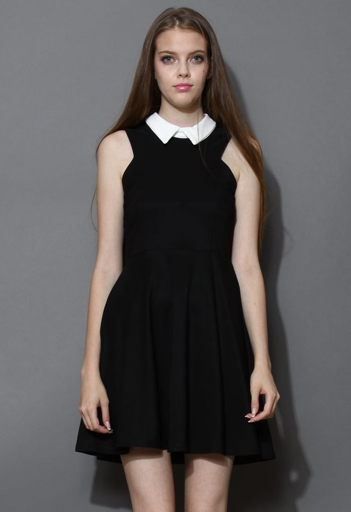 Contrast Collar Little Black Dress | Chicwish