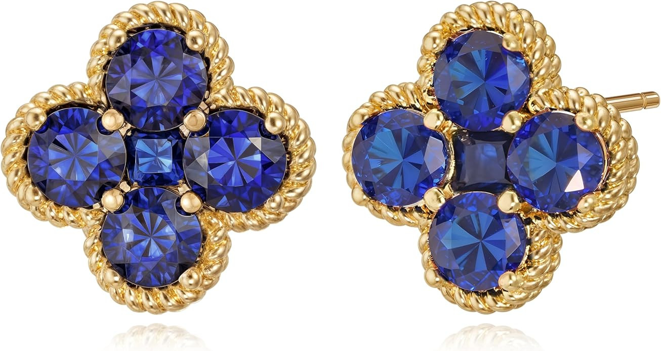 Gold Stud Earrings for Women Trendy 14K Gold Plated Dainty Small Red Flower Cubic Zriconia Clover... | Amazon (US)