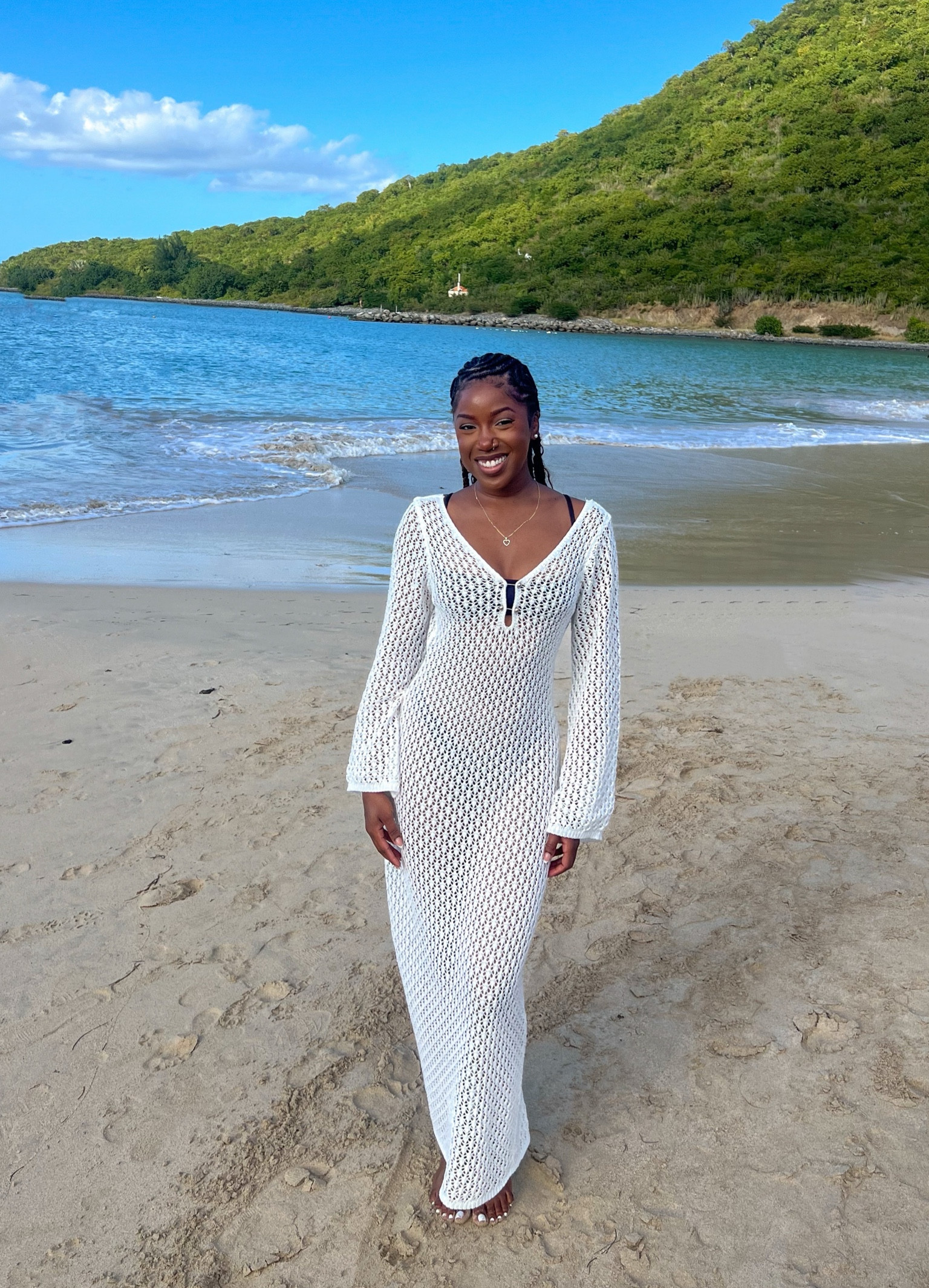 Vacation cover-up 
White crochet dress
White knit long-sleeve dress 
Beach cover-up 
Island cover-up 

#LTKSaleAlert #LTKFindsUnder50 #LTKTravel