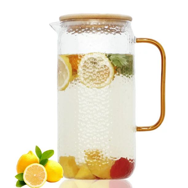 WhiteRhino 68oz Glass Water Pitcher with Bamboo Lid , Large Glass Pitcher with Handle for Beverag... | Walmart (US)