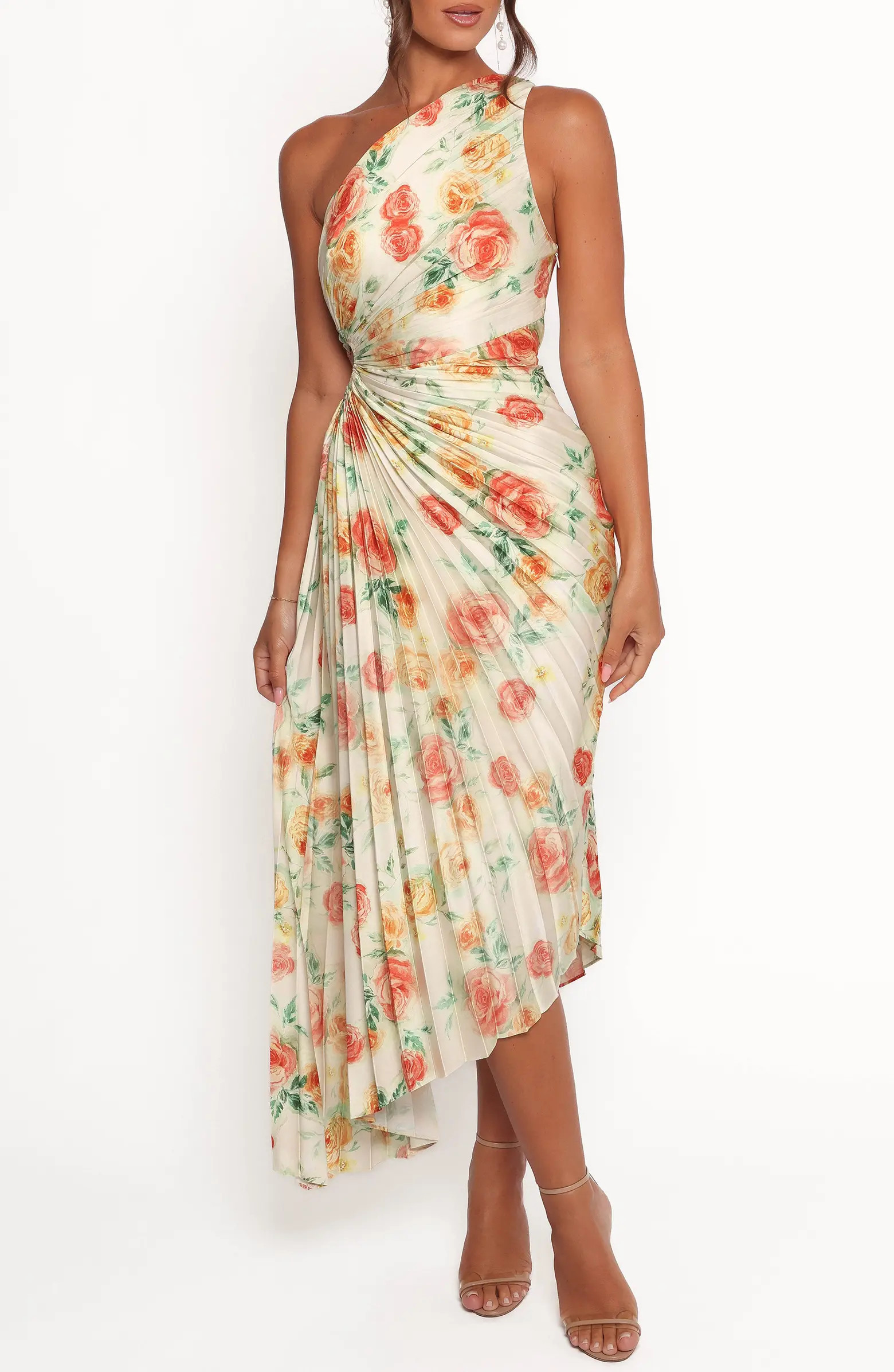 Kleo Floral Pleated One-Shoulder Satin Cocktail Dress | Nordstrom